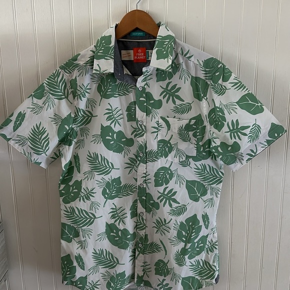 Free Planet Tropical Print Short Sleeves Button Down Shirt sz M - Picture 4 of 8